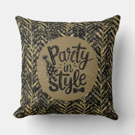 New Year Celebrate,Party in Style,Black Gold  Art Kissen