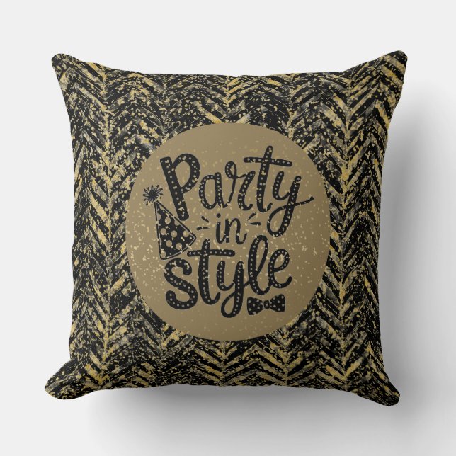 New Year Celebrate,Party in Style,Black Gold  Art Kissen (Vorderseite)