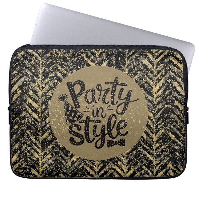 New Year Celebrate,Party in Style,Black Gold  Art Laptopschutzhülle (Vorderseite)