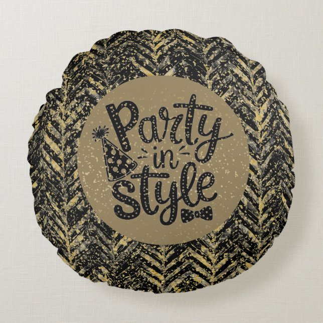 New Year Celebrate,Party in Style,Black Gold  Art Rundes Kissen (Vorderseite)
