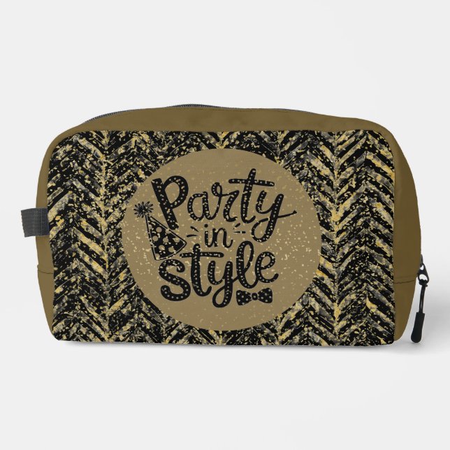 New Year Celebrate, Party in Style,Black Gold Art  Waschbeutel (Vorderseite)