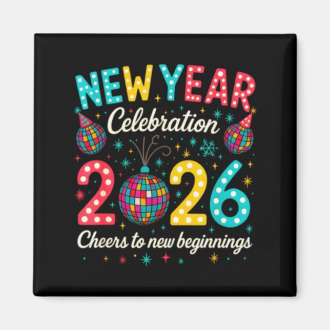 New Year Celebration 2026 Disco Ball Matching Wint Magnet (Vorne)