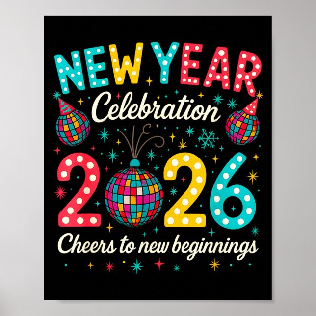 New Year Celebration 2026 Disco Ball Matching Wint Poster (Vorne)