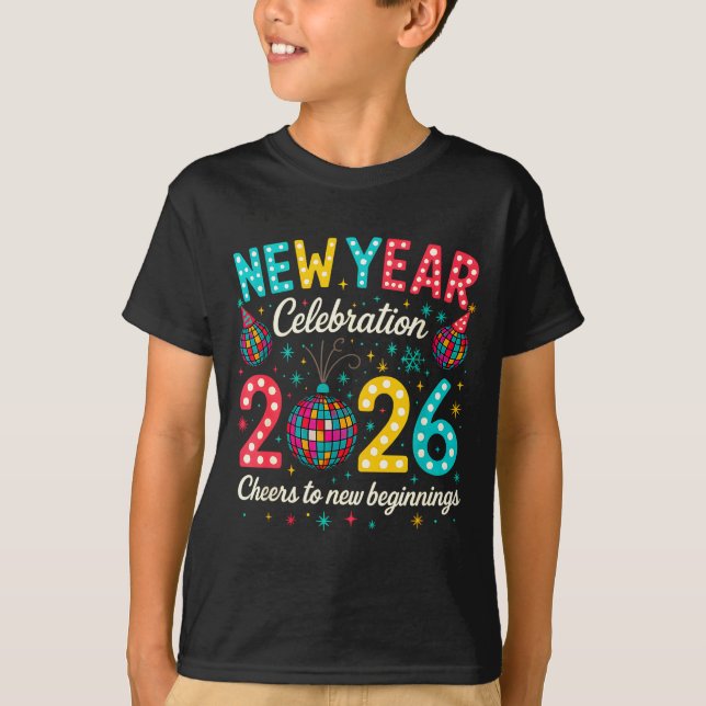New Year Celebration 2026 Disco Ball Matching Wint T-Shirt (Vorderseite)