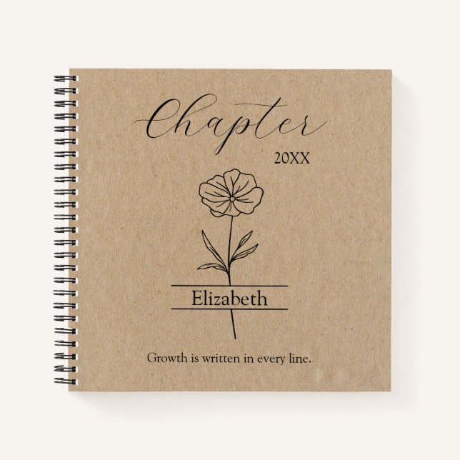 New Year Chapter Wildflower Minimalist Name Notizbuch (Vorderseite)