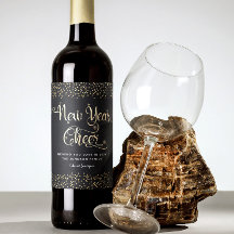 New Year Chee Black Gold Script Snowflake Glitzer