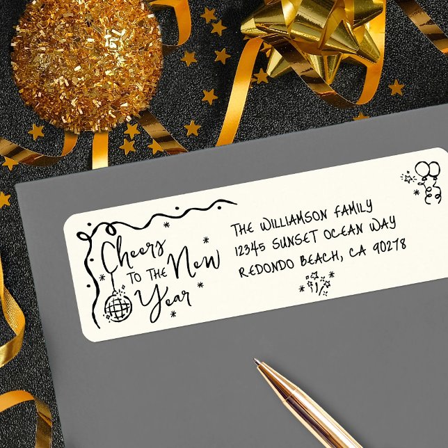 New Year Cheer Black Cream Hand Drawn  Fun Address (Von Creator hochgeladen)