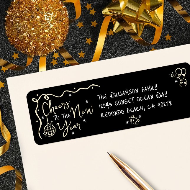 New Year Cheer Black Gold Hand Drawn Art Address (Von Creator hochgeladen)