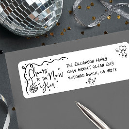 New Year Cheer Black on White Hand Drawn Address