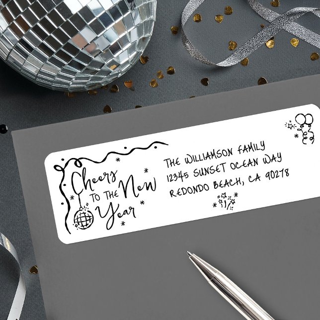 New Year Cheer Black on White Hand Drawn Address (Von Creator hochgeladen)