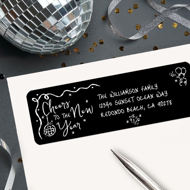 New Year Cheer Black White Hand Drawn Fun Address (Von Creator hochgeladen)