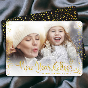 New Year Cheer Gold Glitzer Dots Foto Modern Bold Feiertagskarte