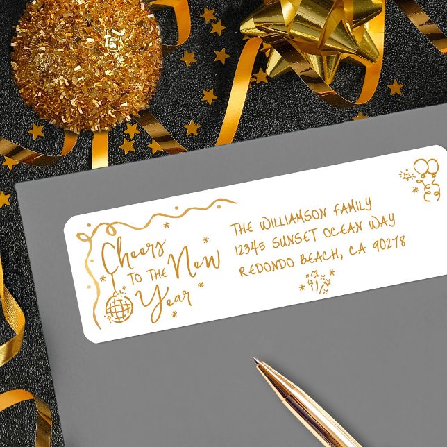 New Year Cheer Gold White Hand Drawn Art Address (Von Creator hochgeladen)