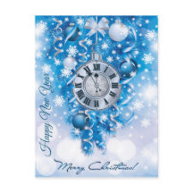 New Year Clock Blue n White Frohe Weihnachten