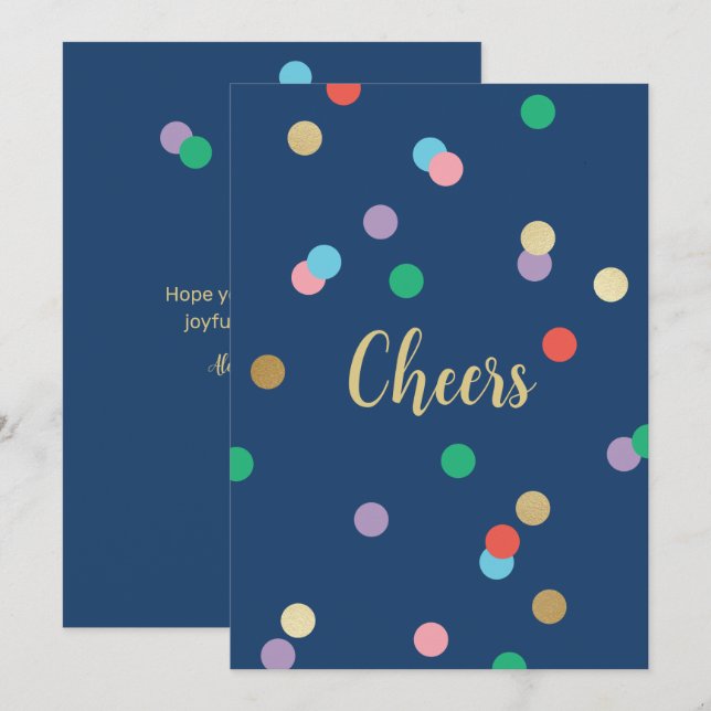 New Year Confetti Midnight Blue Greeting Card Einladung (Vorne/Hinten)