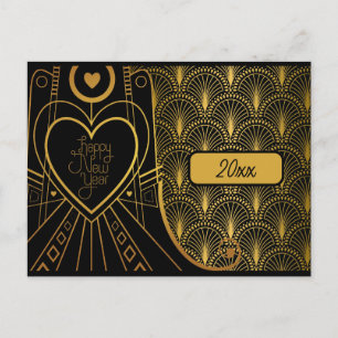 New Year Elegante Vintag Art Deco Postkarte