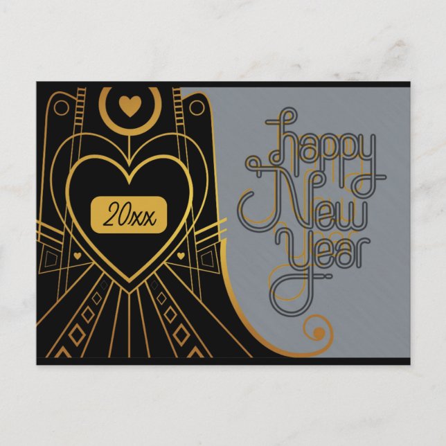 New Year Elegante Vintag Art Deco Postkarte (Vorderseite)