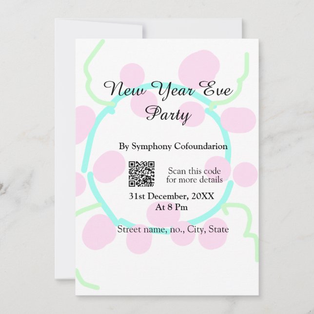 New year eve party scan QR RSVP name pink blue  (Vorderseite)