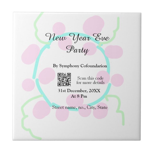 New year eve party scan QR RSVP name pink blue  Fliese (Vorderseite)