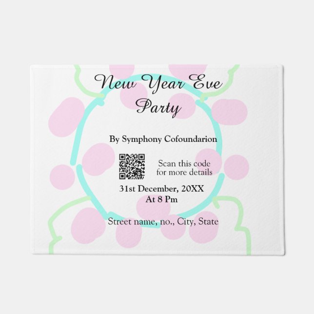 New year eve party scan QR RSVP name pink blue  Fußmatte (Vorderseite)
