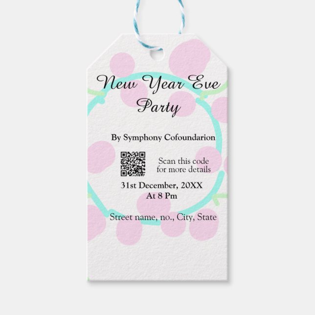 New year eve party scan QR RSVP name pink blue  Geschenkanhänger (Vorderseite)