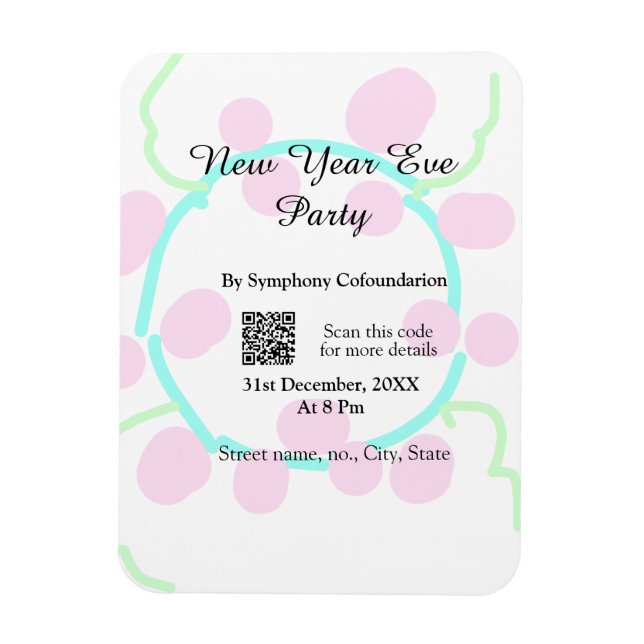 New year eve party scan QR RSVP name pink blue  Magnet (Vertikal)