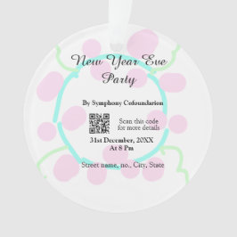 New year eve party scan QR RSVP name pink blue  Ornament