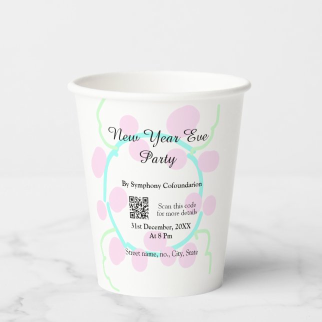 New year eve party scan QR RSVP name pink blue  Pappbecher (Vorderseite)