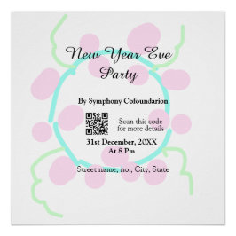 New year eve party scan QR RSVP name pink blue  Poster