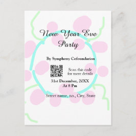 New year eve party scan QR RSVP name pink blue Postkarte