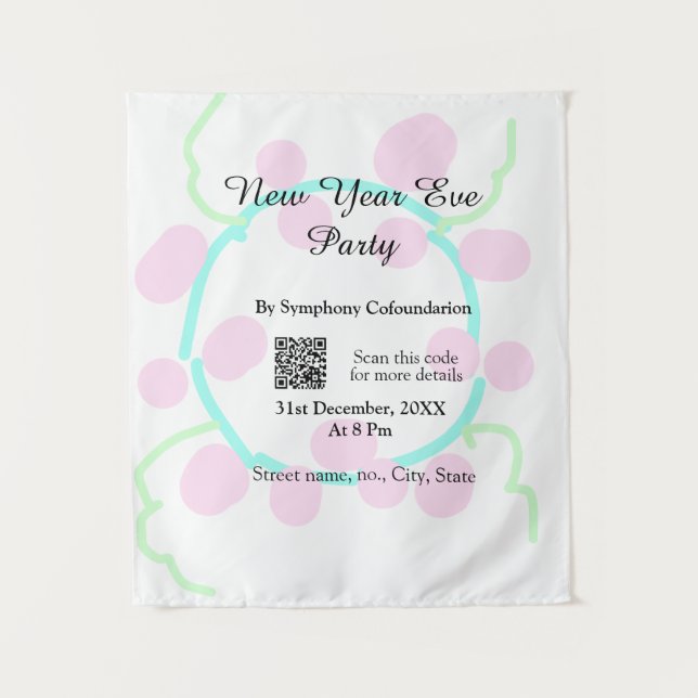 New year eve party scan QR RSVP name pink blue  Wandteppich (Vorderseite)