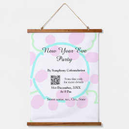 New year eve party scan QR RSVP name pink blue  Wandteppich Mit Holzrahmen