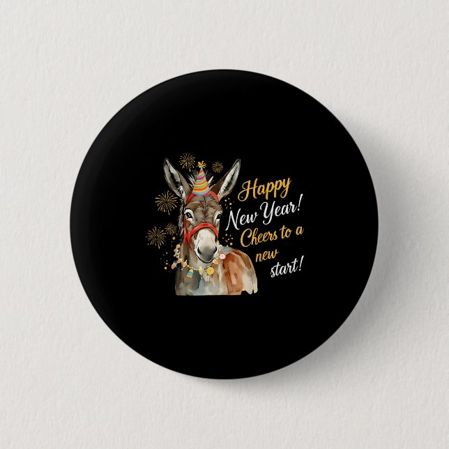New Year Farm Animal Farmgirl Happy New Year  Button (Vorderseite)