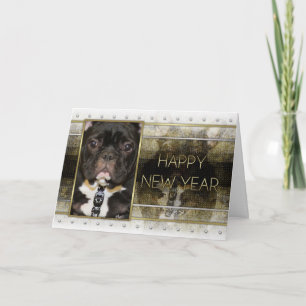 New Year - Golden Elegance - French Bulldog - Teal Feiertagskarte