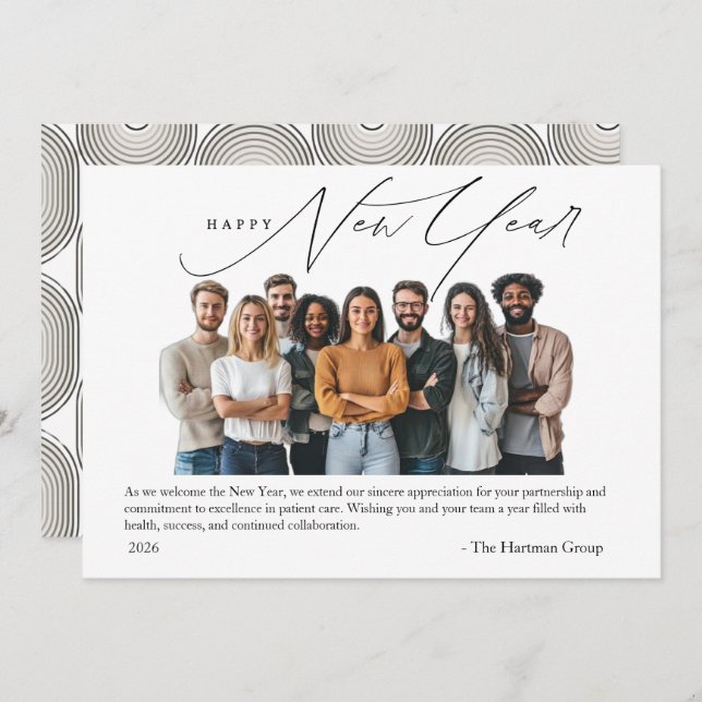 New Year Greetings Photo with Art Deco Greeting Einladung (Vorne/Hinten)