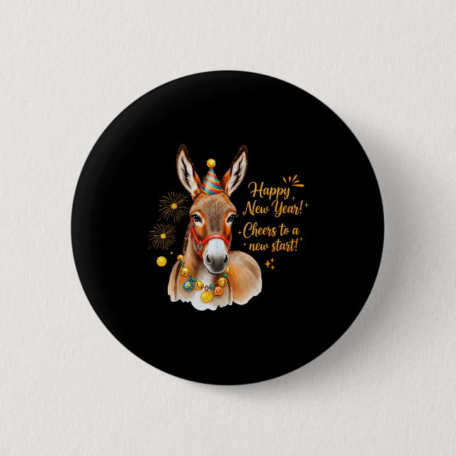 New Year Happy New Year Farmgirl Farm Animal  Button (Vorderseite)