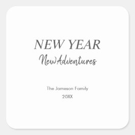 New Year New Adventures | Minimal White Holiday Quadratischer Aufkleber
