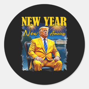 New Year New America Happy New Year Party 2025 Tru Runder Aufkleber