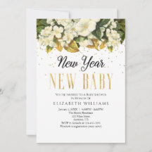 New Year New Baby Gold White Floral Baby Dusche
