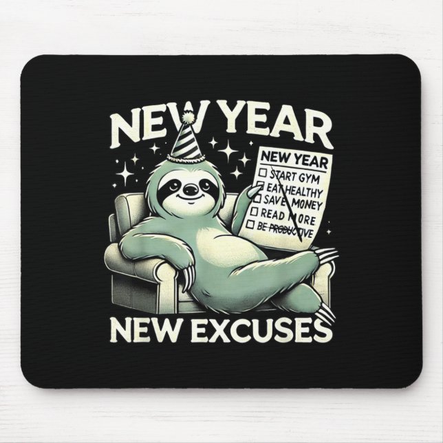 New Year New Excuses Funny Lazy Sloth New Year Res Mousepad (Vorne)