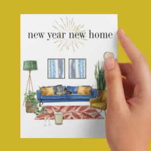 New Year New Home Moving Announcement Watercolor Ankündigungspostkarte