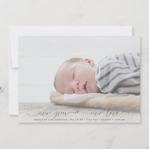 New Year New Love Script Photo Birth Announcement Ankündigung