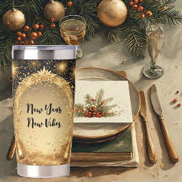 New Year New Vibes Midnight Gold Champagne Sparkle Thermobecher