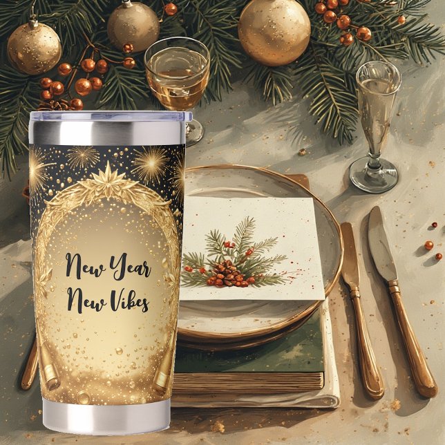 New Year New Vibes Midnight Gold Champagne Sparkle Thermobecher (New Year New Vibes Midnight Gold Champagne Sparkle Insulated Tumbler)