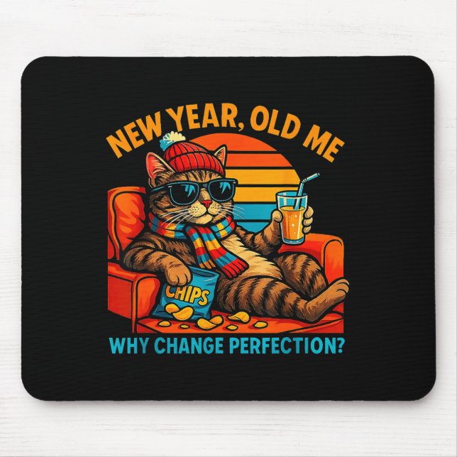New Year Old Me Funny Cat Retro Lazy Meme Gift  Mousepad (Vorne)