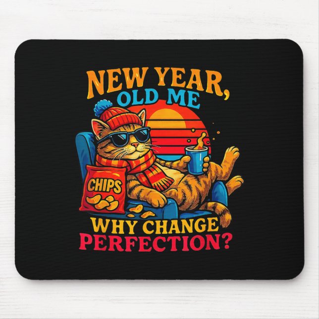 New Year Old Me Funny Cat Retro Lazy Meme Gift  Mousepad (Vorne)