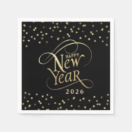 New Year Party Black Gold Star Confetti Serviette