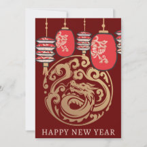 New Year Red Lantern Gold Dragon