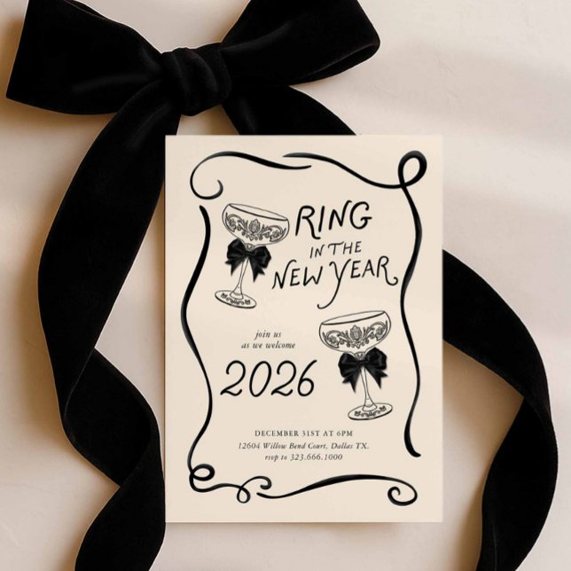 New Year’s Eve Hand Drawn Party Invite Einladung (2026 Ring in the new year hand drawn party invitation)