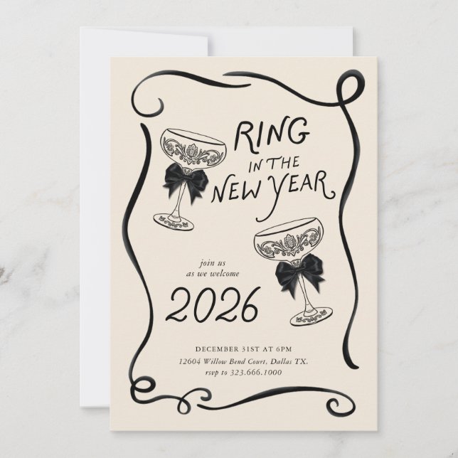 New Year’s Eve Hand Drawn Party Invite Einladung (Vorderseite)